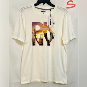 DKNY White Tee with Cityscape Graphic
